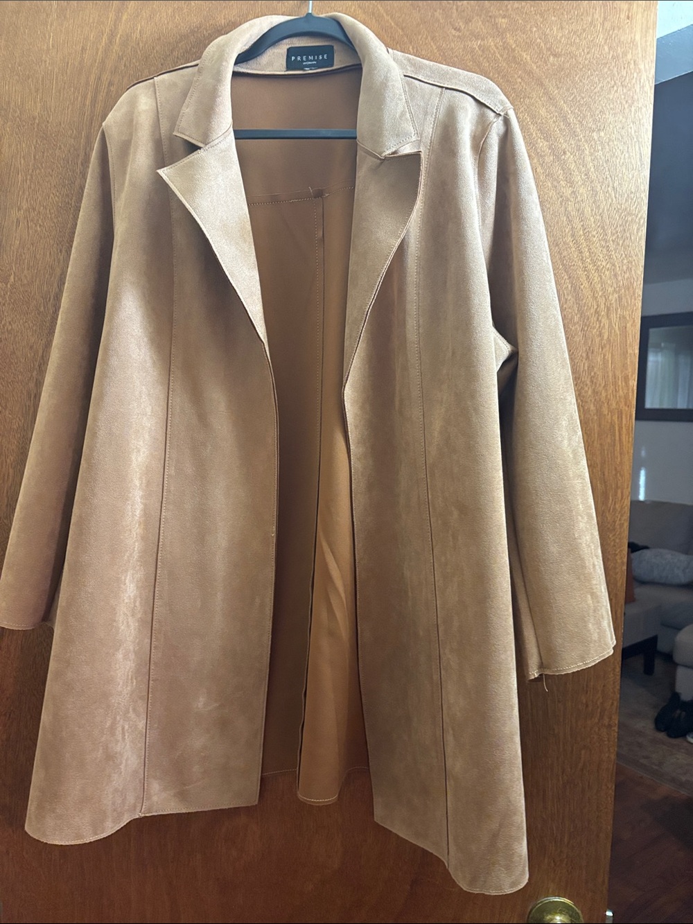 Premise Women's Camel Faux Suede Open-Front Blazer